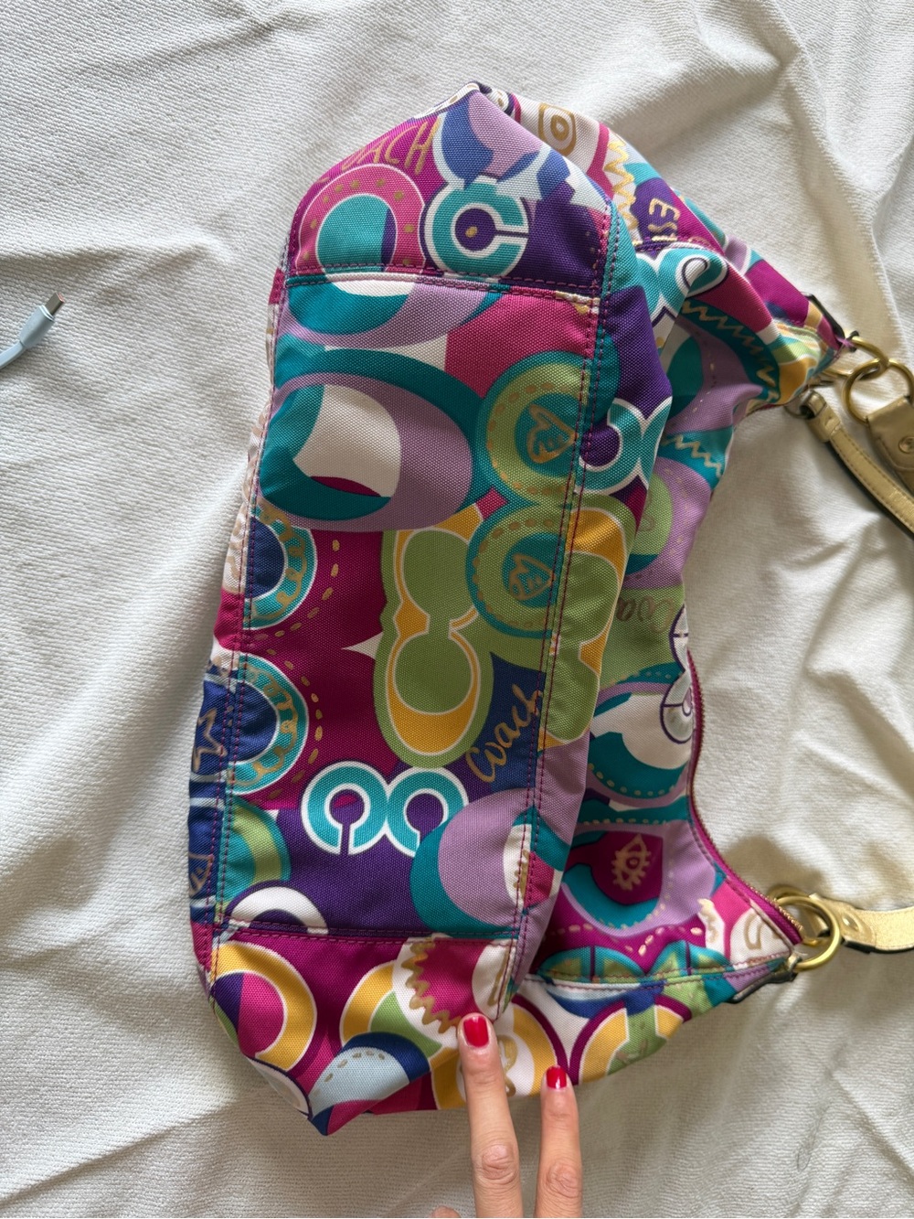 Coach Multicolor Logo Print Shoulder Bag in Pink, Purple, Blue, Green, Yellow - Picture 3 of 5